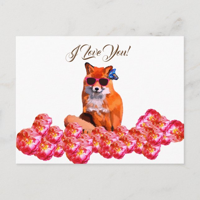 Carte postale personnalisée Fox et Rose Funny Art (Devant)