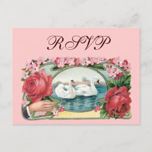 Carte postale personnalisée RSVP Roses et cygnes