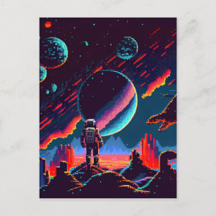 Carte Postale Personnaliser - Astronaut spatial 8 bits rétro
