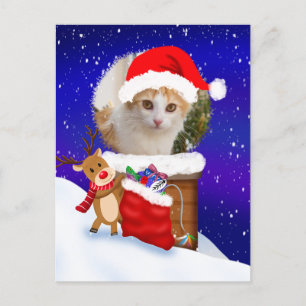 Carte Postale Personnaliser Cat Père Noël Rooftop Reindeer Avec 
