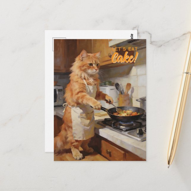 Carte Postale Personnaliser Chat de cuisine drôle (Devant/Arrière en situation)