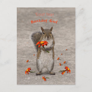 Carte Postale Personnaliser Écureuil avec fleur pour Anniversair