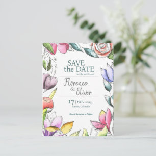 Carte Postale Personnaliser Floral Outded Enregistrer la date