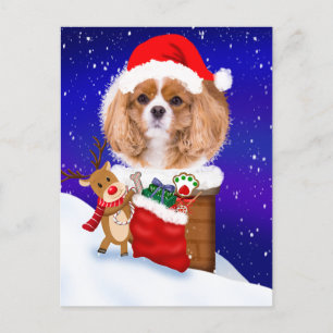 Carte Postale Personnalisez le chien Santa Rooftop Reindeer avec