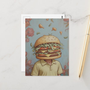 Carte Postale Personne Abstraite Surréaliste avec une Tête de Ch