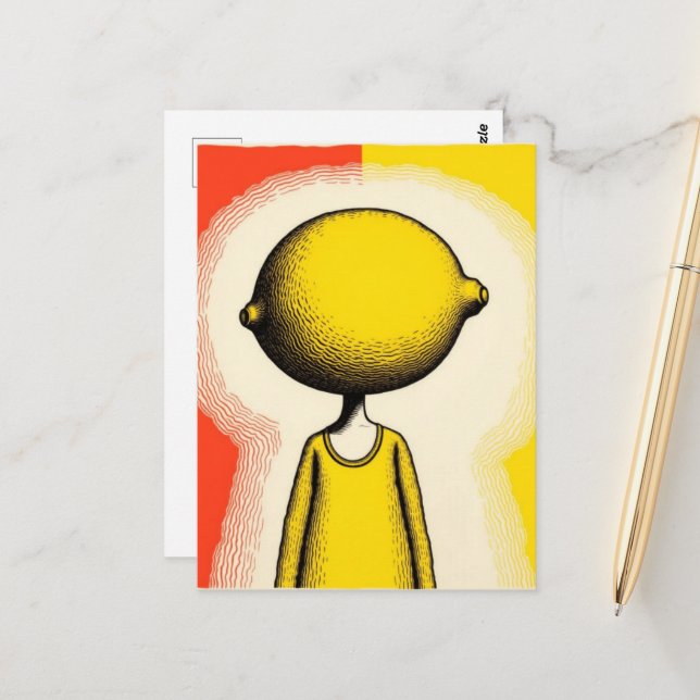 Carte Postale Personne avec un citron pour tête (Devant/Arrière en situation)