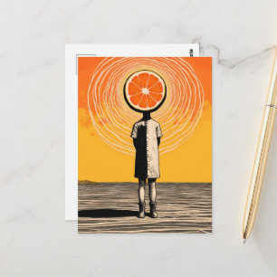Carte Postale Personne avec une tranche d'orange pour tête