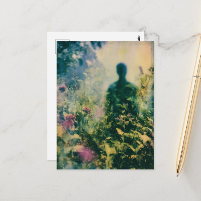 Carte Postale Personne dans le jardin Abstrait (Devant/Arrière en situation)