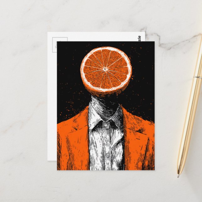 Carte Postale Personne Orange Surréaliste (Devant/Arrière en situation)