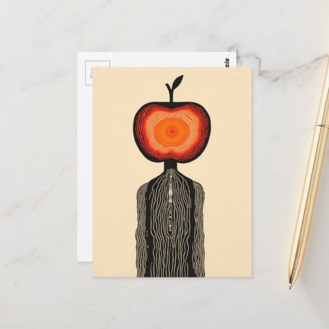 Carte Postale Personne Pomme Surréaliste (Devant/Arrière en situation)