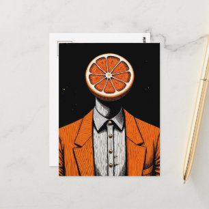 Carte Postale Personne surréaliste avec une orange pour tête