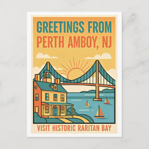 Carte Postale Perth Amboy NJ Baie de Raritan Rétro