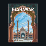 Carte Postale Peshawar Pakistan Travel Art Vintage<br><div class="desc">Conception de déplacement vectoriel rétro Peshawar. Peshawar est l'une des plus anciennes villes d'Asie,  avec une histoire datant d'au moins 539 avant JC.</div>