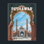 Carte Postale Peshawar Pakistan Travel Art Vintage<br><div class="desc">Conception de déplacement vectoriel rétro Peshawar. Peshawar est l'une des plus anciennes villes d'Asie,  avec une histoire datant d'au moins 539 avant JC.</div>