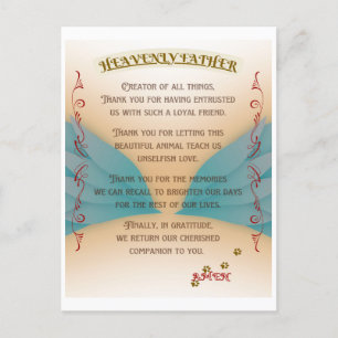 Carte Postale Pet Memorial Prayer, Angel wings and Paws Canvas P