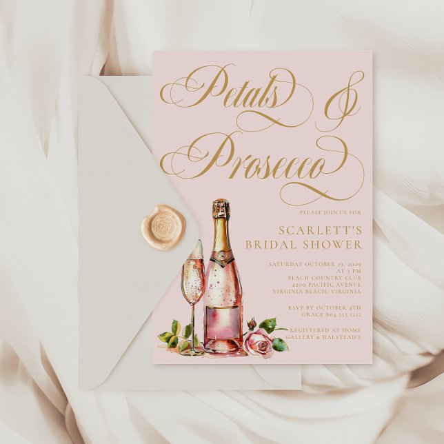 Carte Postale Pétales et Prosecco Floral Élégante Fête des marié (Petals & Prosecco Bridal Shower Invitation )