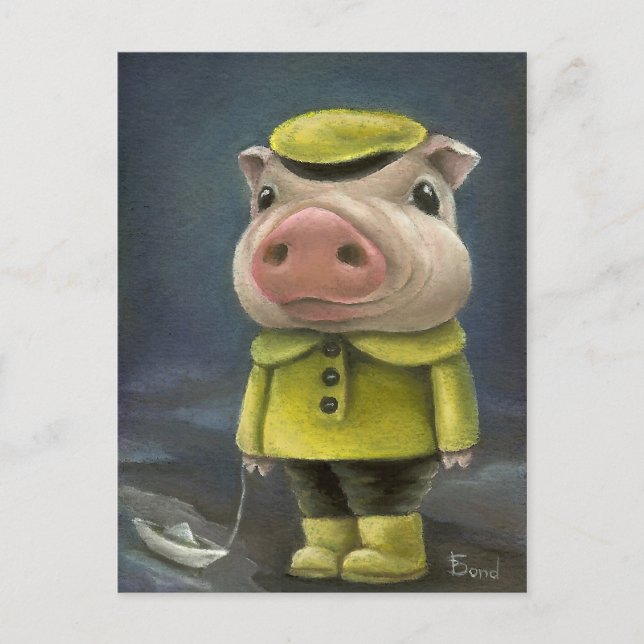 Carte Postale Peter le cochon naviguant son bateau (Devant)