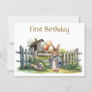 Carte Postale Peter le lapin ballons Premier Anniversaire
