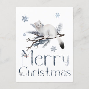 Carte Postale Petit animal belette blanche sur un pin