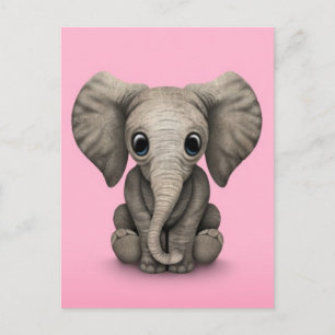 Carte Postale Petit Bébé Eléphant Calf Assis, Rose