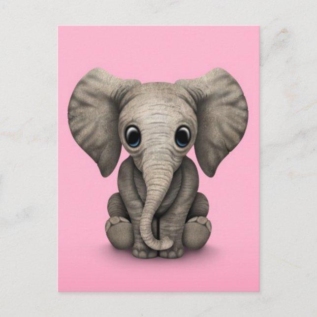 Carte Postale Petit Bébé Eléphant Calf Assis, Rose (Devant)