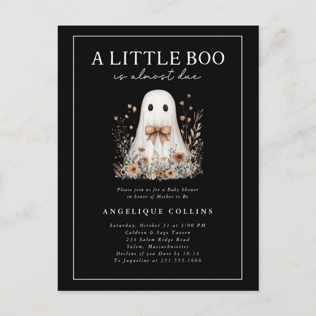 Carte Postale Petit Boo mignon Ghost Bow Baby shower Fleur sauva (Devant)