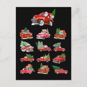 Carte Postale Petit Camion Rouge qui transporte un sapin de Noël