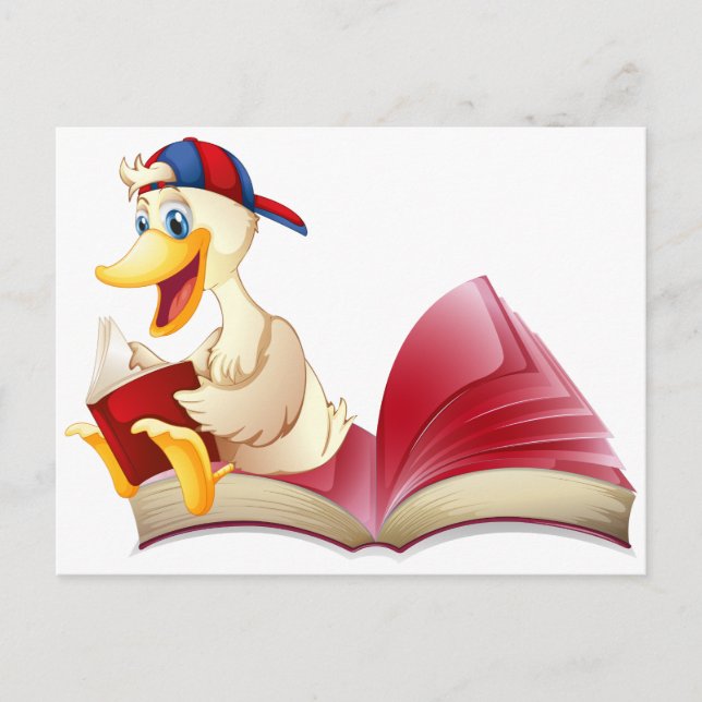 Carte Postale Petit canard lisant un livre (Devant)