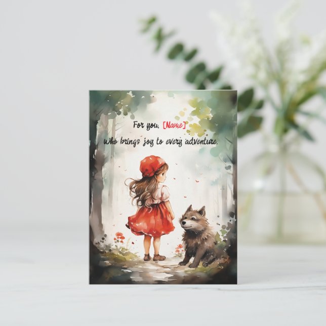 Carte Postale Petit chapeau rouge personnalisé Cute (Debout devant)