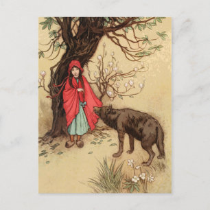 Carte Postale Petit Chaperon rouge Conte de fées Vintage