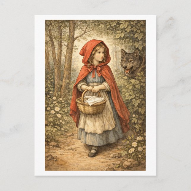 Carte Postale Petit Chaperon Rouge de style vintage (Devant)