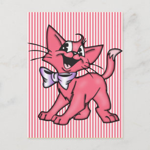 Carte Postale Petit chat en caricature rose Kitten
