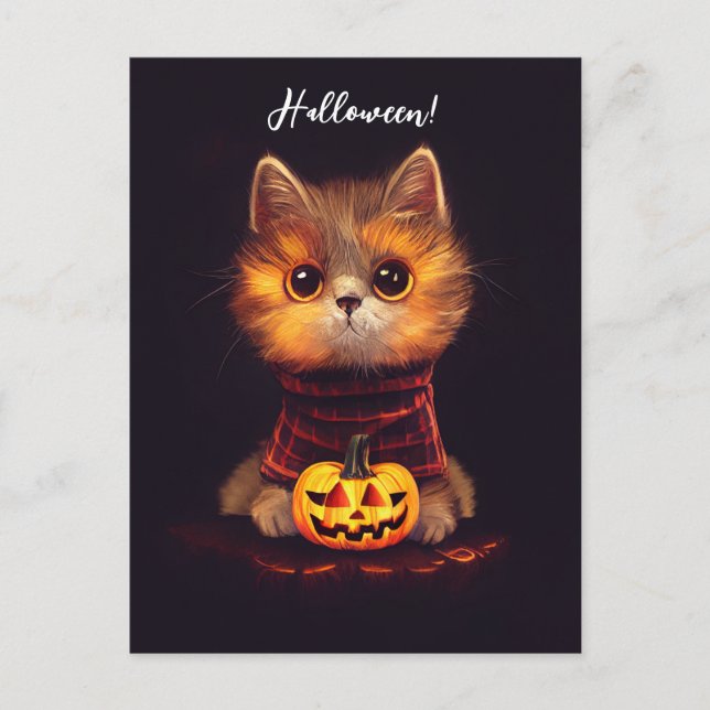 Carte Postale Petit chat mignon en costume d'Halloween. (Devant)