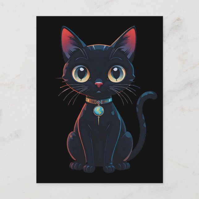 Carte Postale Petit Chat Noir Effrayant (Devant)