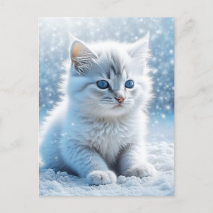 Carte Postale Petit chaton blanc dans Noël de neige