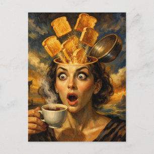 Carte Postale Petit déjeuner surréaliste Toast Café Femme Surpri