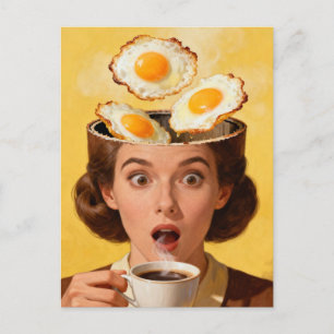 Carte Postale Petit déjeuner surréaliste Toast et femme au café 