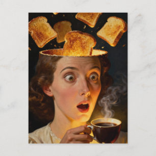 Carte Postale Petit déjeuner surréaliste toast et femme café 
