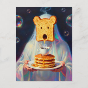 Carte Postale Petit déjeuner surréaliste Toast Pancakes et café 