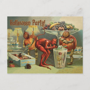 Carte Postale Petit Diable sur la Table, une fête d'Halloween