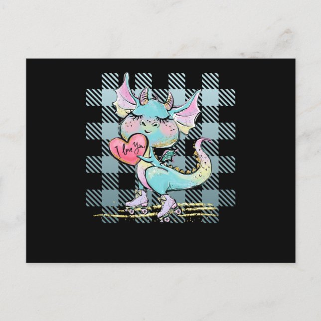 Carte Postale Petit dragon mignon avec I Lote Heart (Devant)