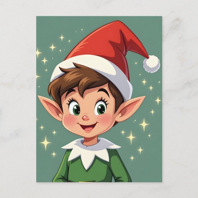 Carte Postale Petit elfe mignon avec un chapeau de Noël (Devant)