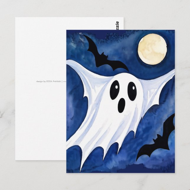 Carte Postale Petit Fantôme Effrayant - Halloween 7 - Amusement  (Devant / Derrière)