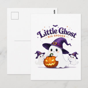 Carte Postale Petit fantôme, grandes frayeurs, Halloween mignon