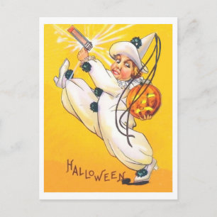 Carte Postale Petit garçon clown célébrant Halloween, vintage