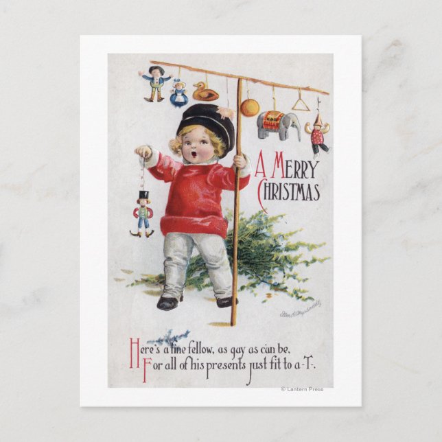 Carte Postale Petit Garçon Montrant Ses Cadeaux (Devant)