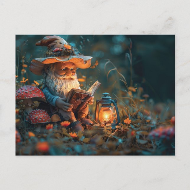 Carte Postale Petit gnome lisant un livre (Devant)