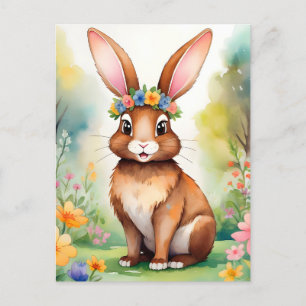 Carte Postale Petit lapin brun joyeux 1, Pâques