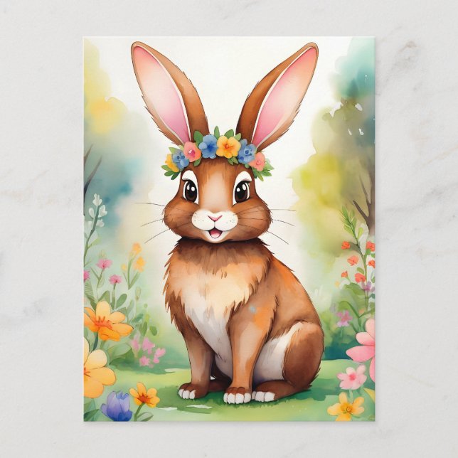 Carte Postale Petit lapin brun joyeux 1, Pâques (Devant)