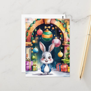 Carte Postale Petit lapin de Noël sous une arche